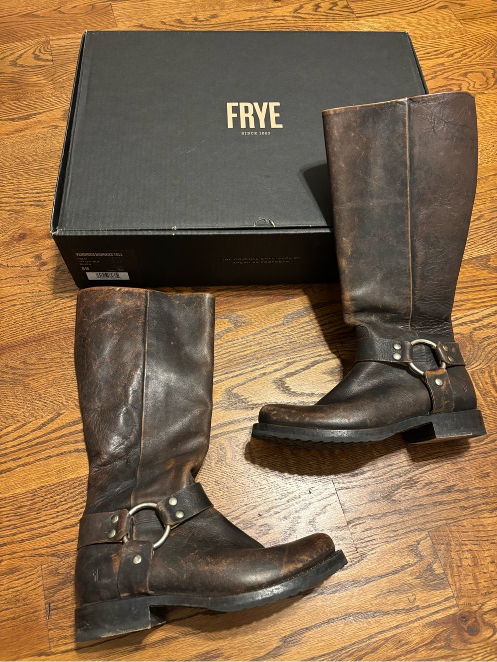 Frye Veronica Harness Tall Boots Black Leather Size 8M